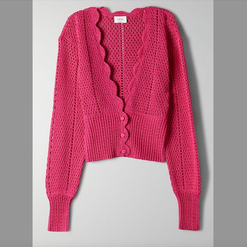 NWOT ARITZIA Wilfred Electron Fuchsia Caraway Knit Cardigan Size L | 100% cotton